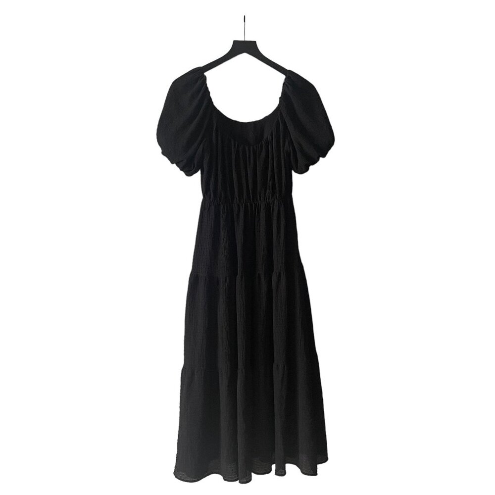 ASTR The Label Womens Black Puff Sleeve Minimalist Maxi Dress Size S